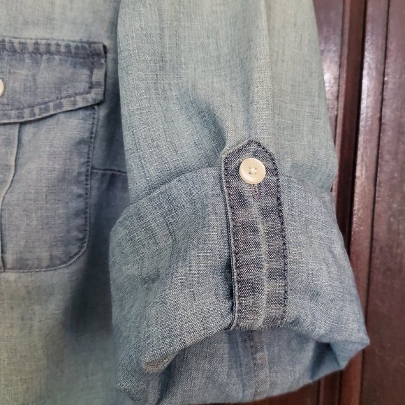 J Crew denim chambray Perfect Shirt with roll tab sleeves - Picture 7 of 10